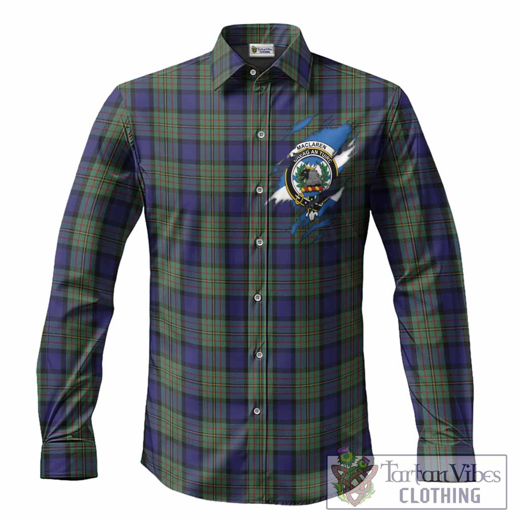MacLaren (McLaren) Clan Crest In Me Tartan Long Sleeve Button Shirts Scotland Flag Style
