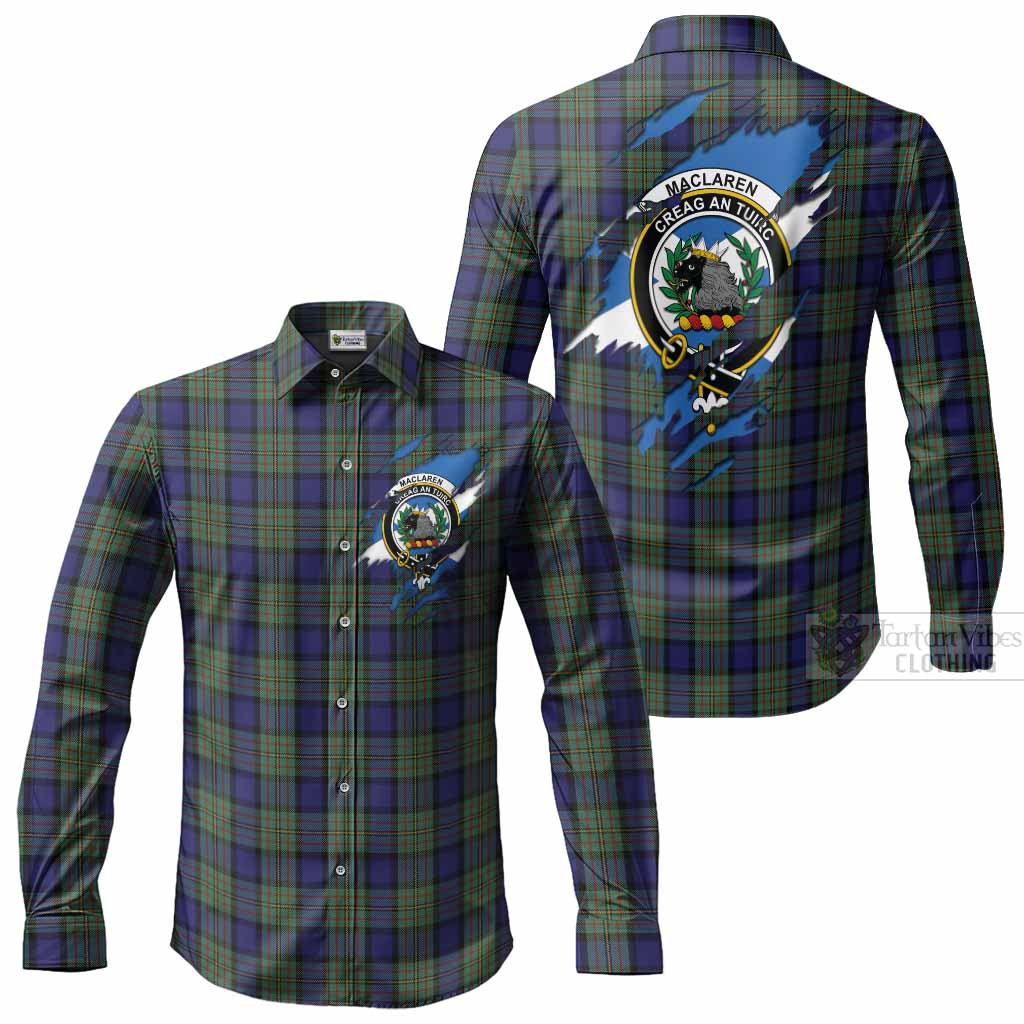 MacLaren (McLaren) Clan Crest In Me Tartan Long Sleeve Button Shirts Scotland Flag Style