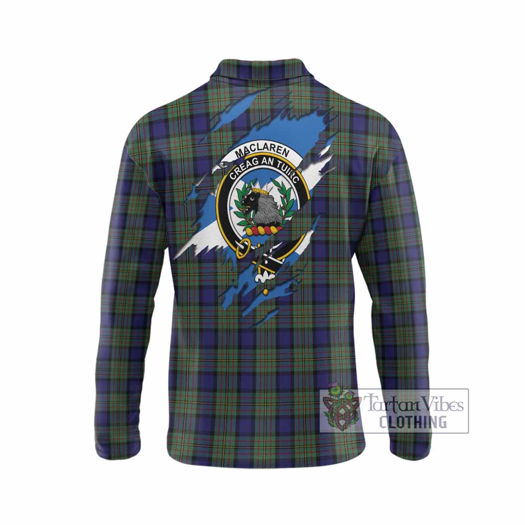 MacLaren (McLaren) Clan Crest In Me Tartan Long Sleeve Polo Shirt Scotland Flag Style