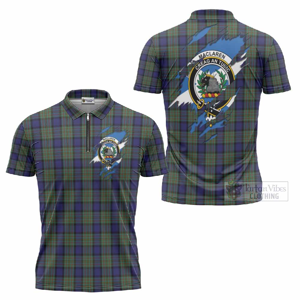 MacLaren (McLaren) Clan Crest In Me Tartan Zipper Polo Shirt Scotland Flag Style