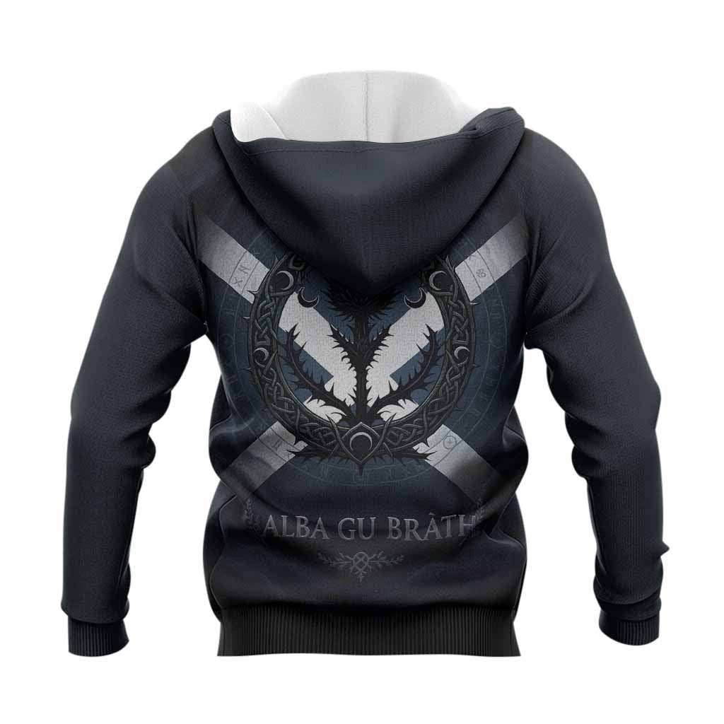 MacLaren (McLaren) Clan Crest Knitted Hoodie with Celtic Knot Thistle and Saltire