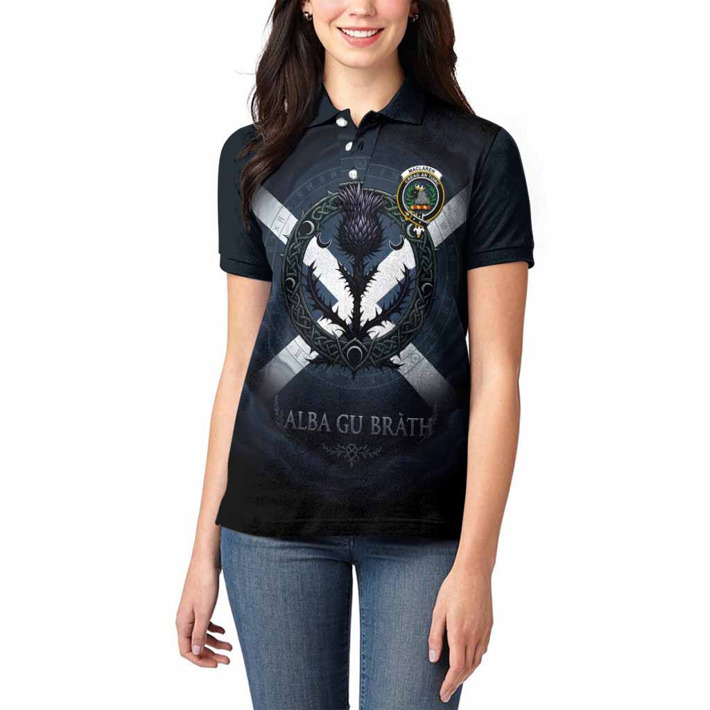 MacLaren (McLaren) Clan Crest Women Polo Shirt with Celtic Knot Thistle and Saltire
