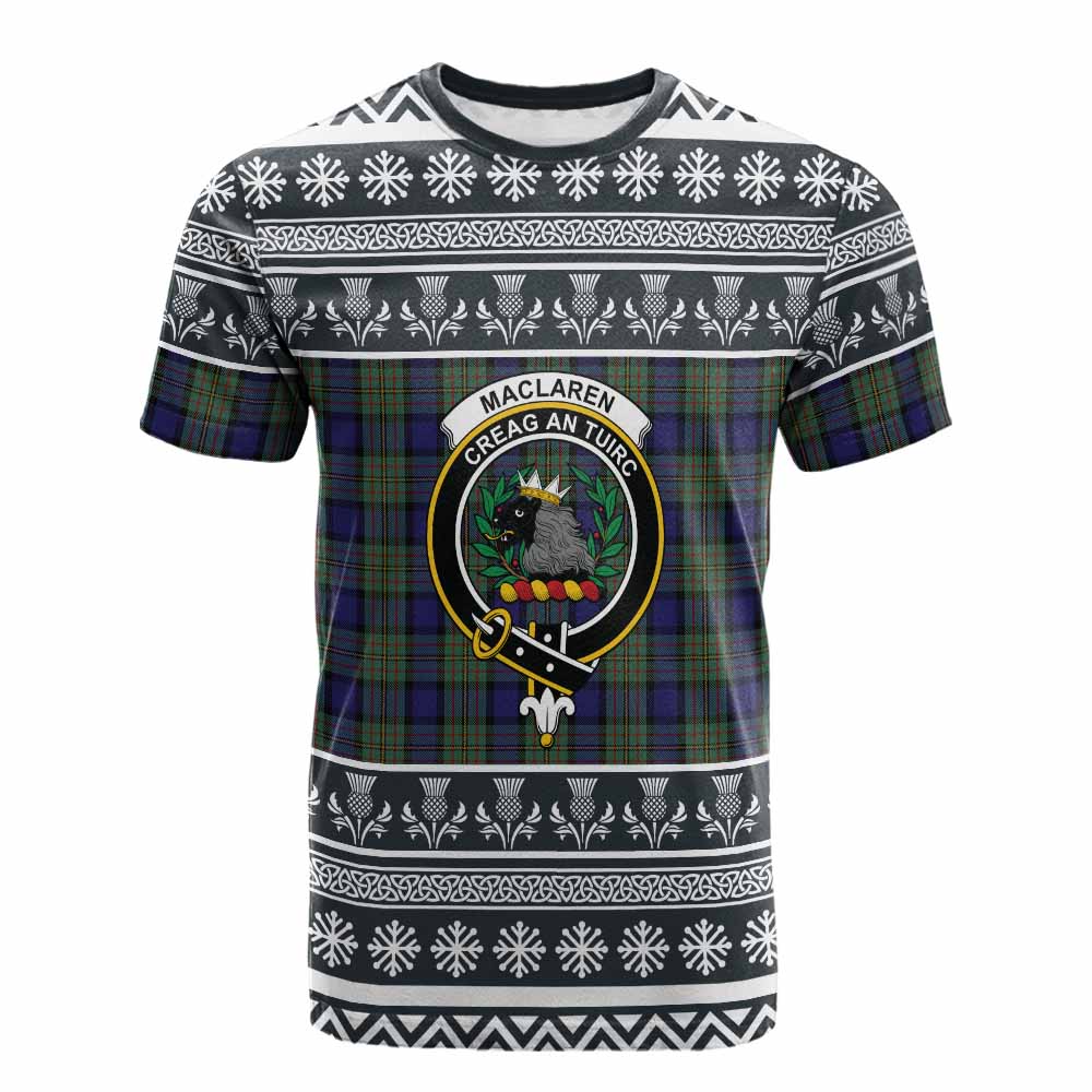 MacLaren (McLaren) Clan Tartan Christmas Cotton T-shirt with Family Crest - Tartan Vibes Clothing