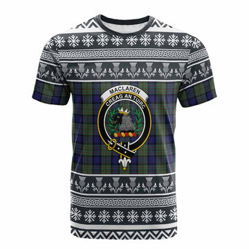 MacLaren (McLaren) Clan Tartan Christmas Cotton T-shirt with Family Crest