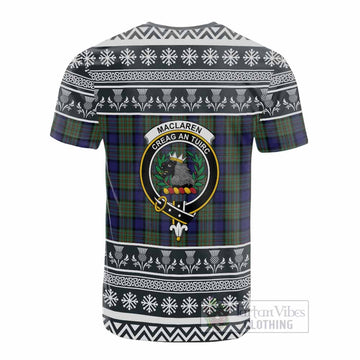 MacLaren (McLaren) Clan Tartan Christmas Cotton T-shirt with Family Crest
