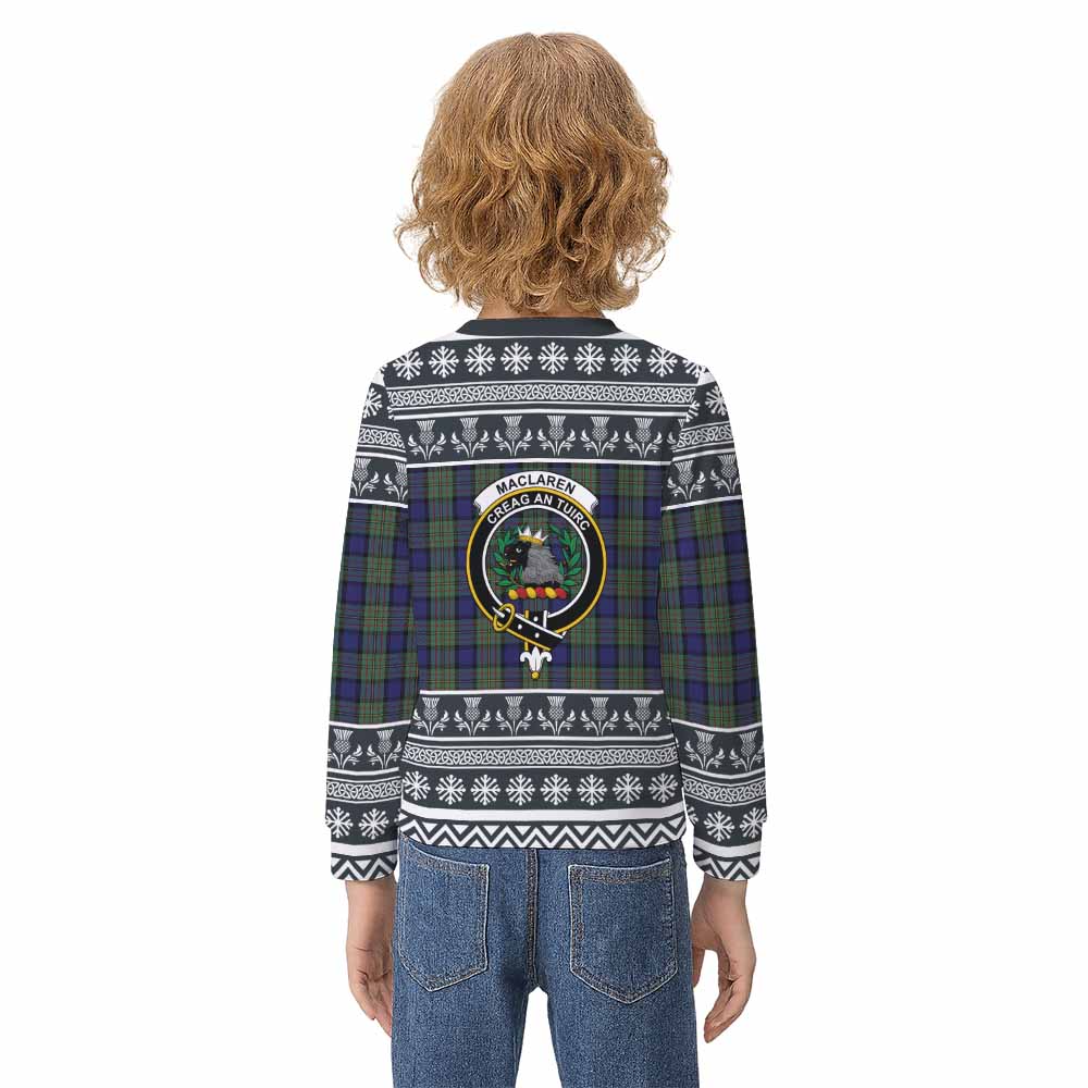 MacLaren (McLaren) Clan Tartan Christmas Kid Ugly Sweatshirt with Family Crest - Tartan Vibes Clothing