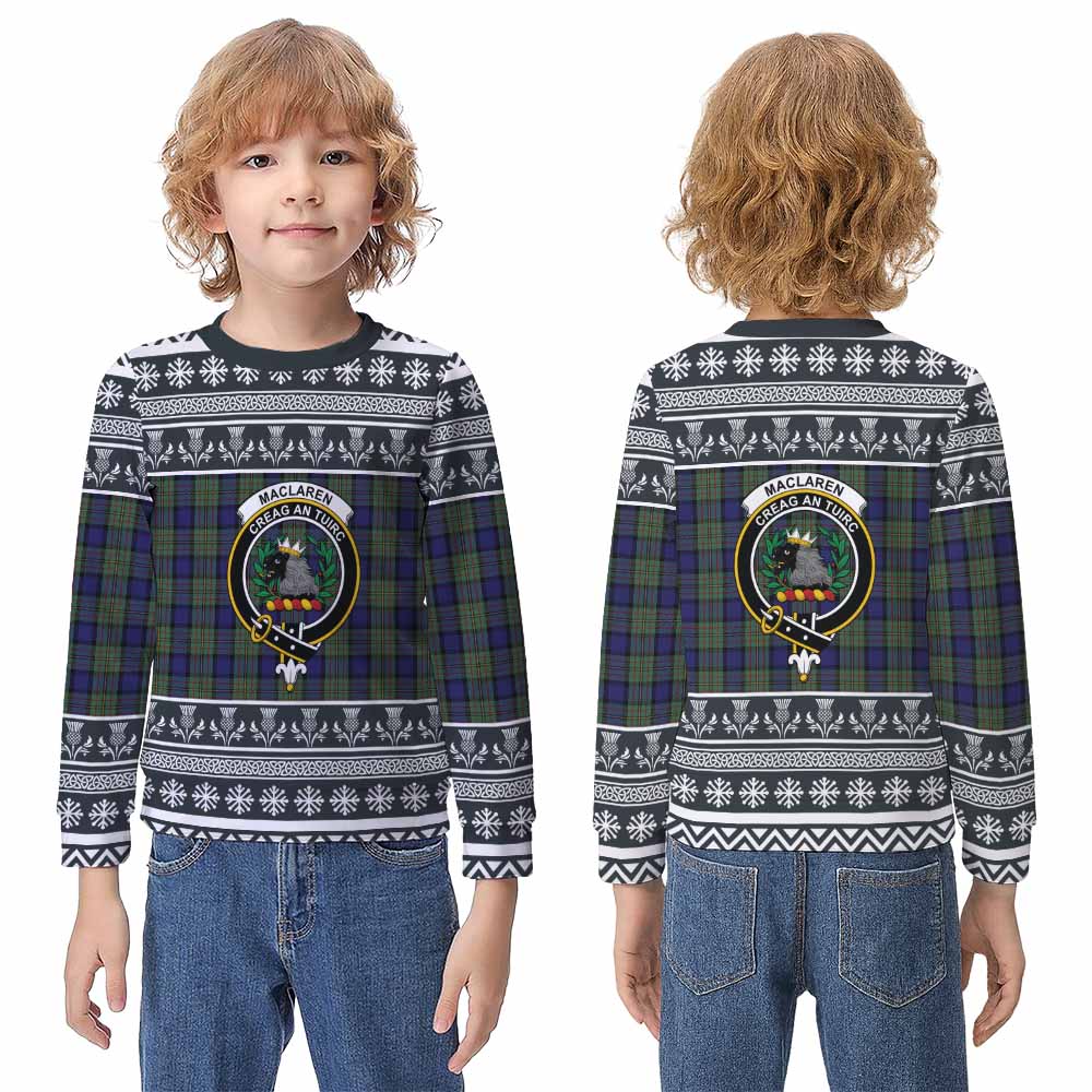 MacLaren (McLaren) Clan Tartan Christmas Kid Ugly Sweatshirt with Family Crest - Tartan Vibes Clothing
