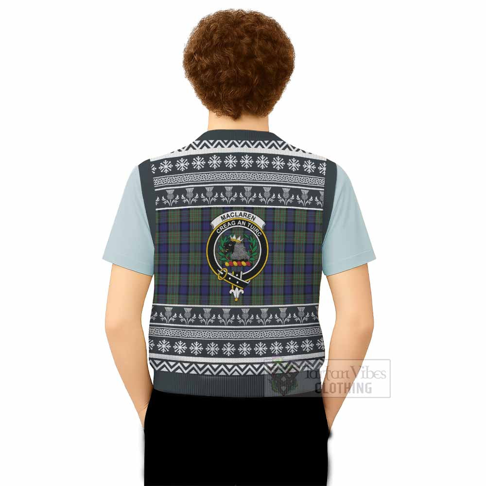 MacLaren (McLaren) Clan Tartan Christmas Knitted V-Neck Vest with Family Crest - Tartan Vibes Clothing