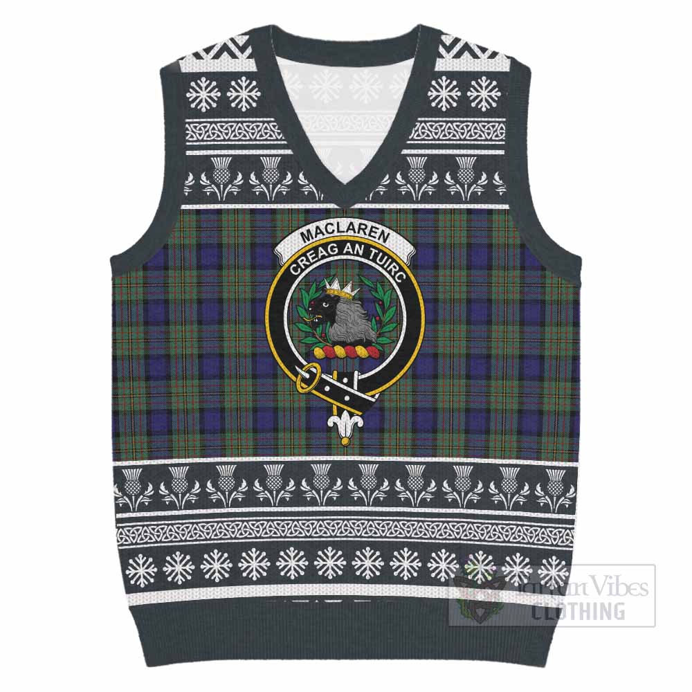 MacLaren (McLaren) Clan Tartan Christmas Knitted V-Neck Vest with Family Crest - Tartan Vibes Clothing