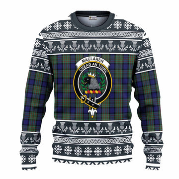 MacLaren (McLaren) Clan Tartan Christmas Ugly Sweater with Family Crest