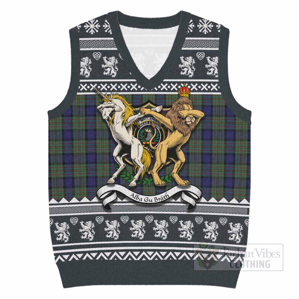 MacLaren (McLaren) Clan Tartan Crest Christmas Knitted V-Neck Vest Coat of Arms Funny Style - Tartan Vibes Clothing