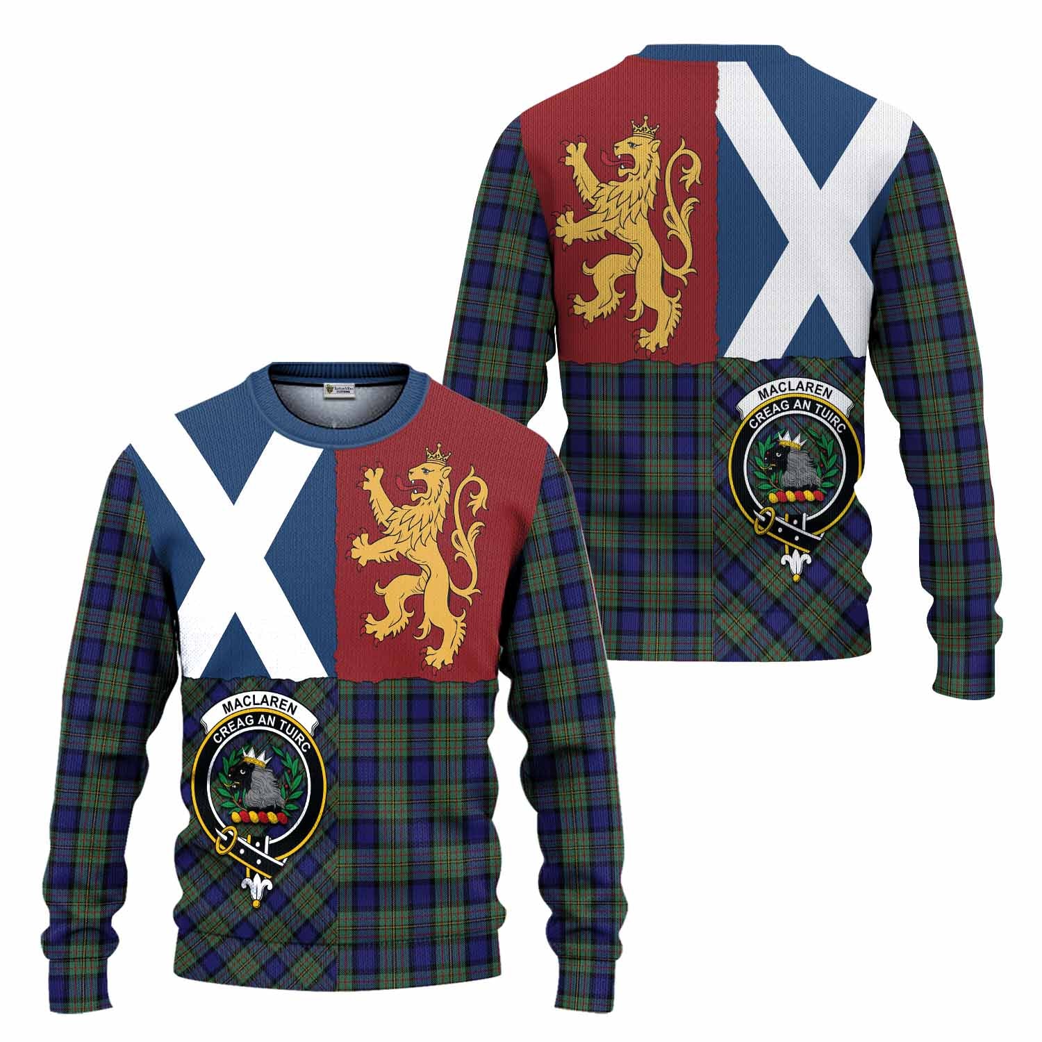 MacLaren (McLaren) Crest Tartan Knitted Sweater with Lion Rampant Saltire Style