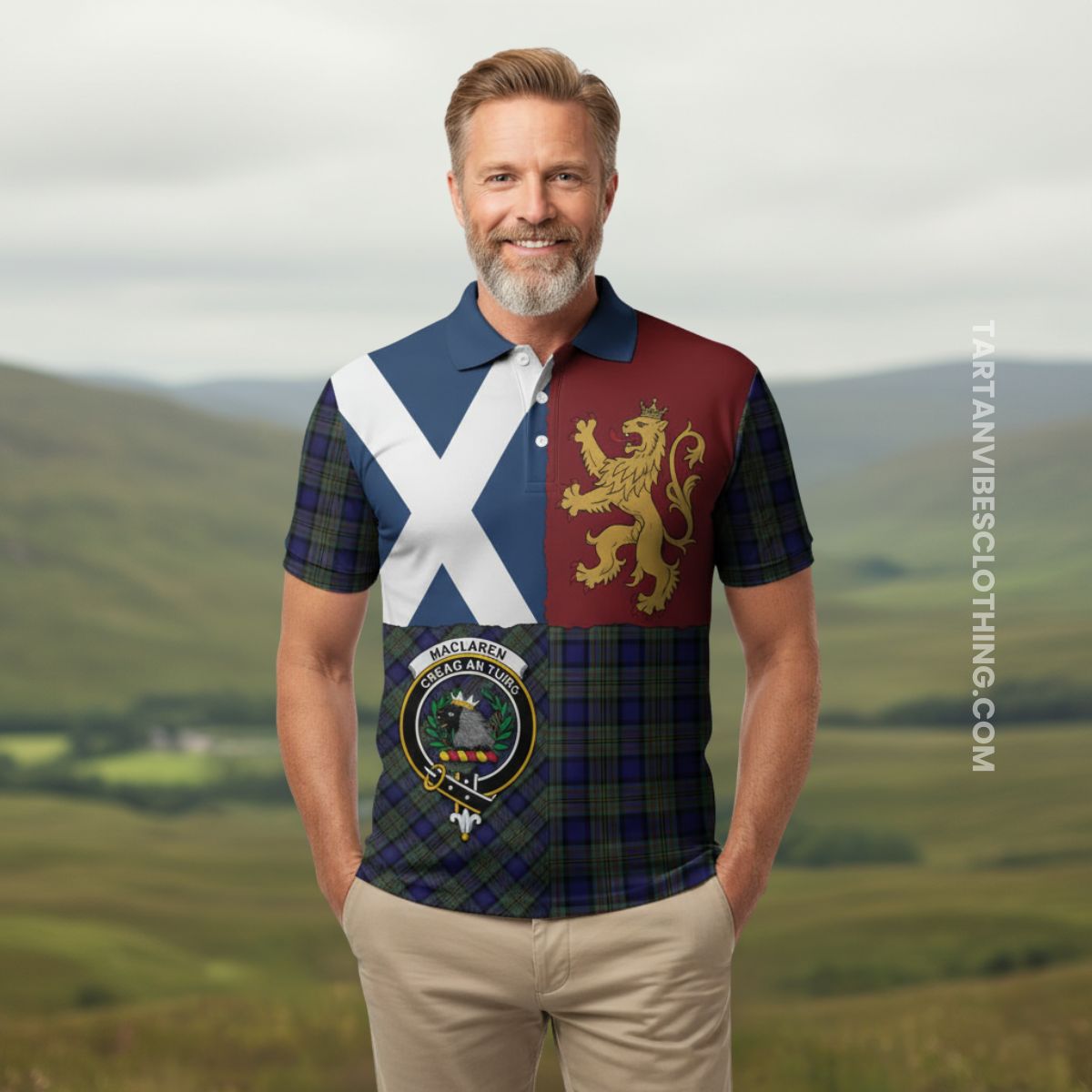 MacLaren (McLaren) Crest Tartan Polo Shirt with Lion Rampant Saltire Style