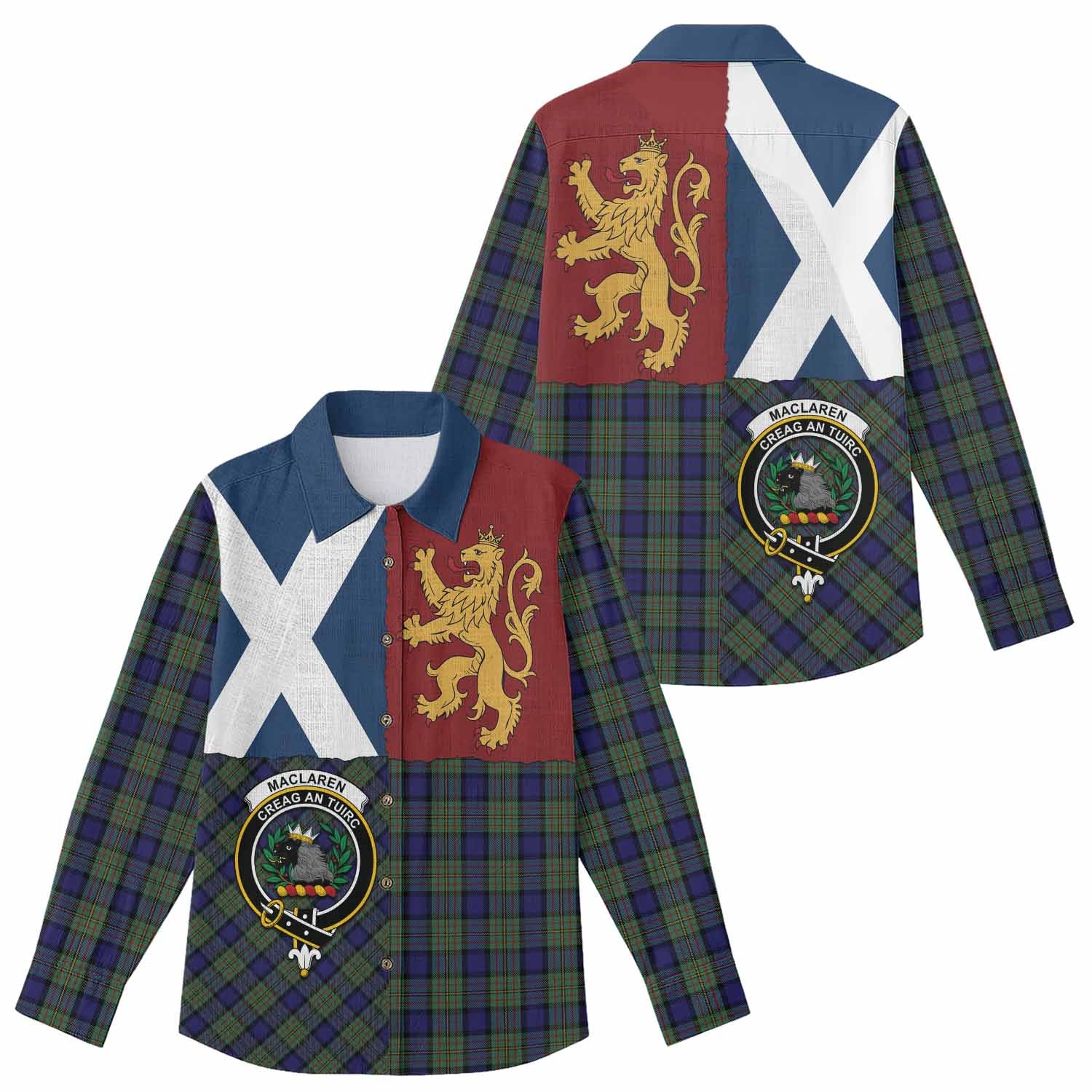 MacLaren (McLaren) Crest Tartan Women Casual Shirt with Lion Rampant Saltire Style