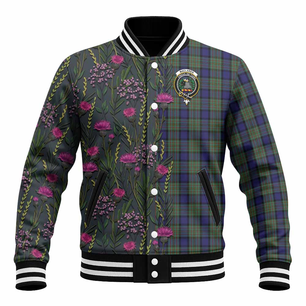 MacLaren (McLaren) Family Crest Tartan Baseball Jacket Scottish Thistle Flower Pattern Half Style - Tartan Vibes Clothing
