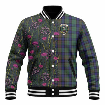 MacLaren (McLaren) Family Crest Tartan Baseball Jacket Scottish Thistle Flower Pattern Half Style