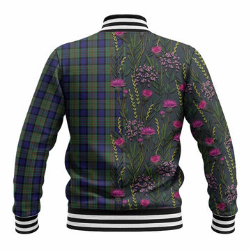 MacLaren (McLaren) Family Crest Tartan Baseball Jacket Scottish Thistle Flower Pattern Half Style