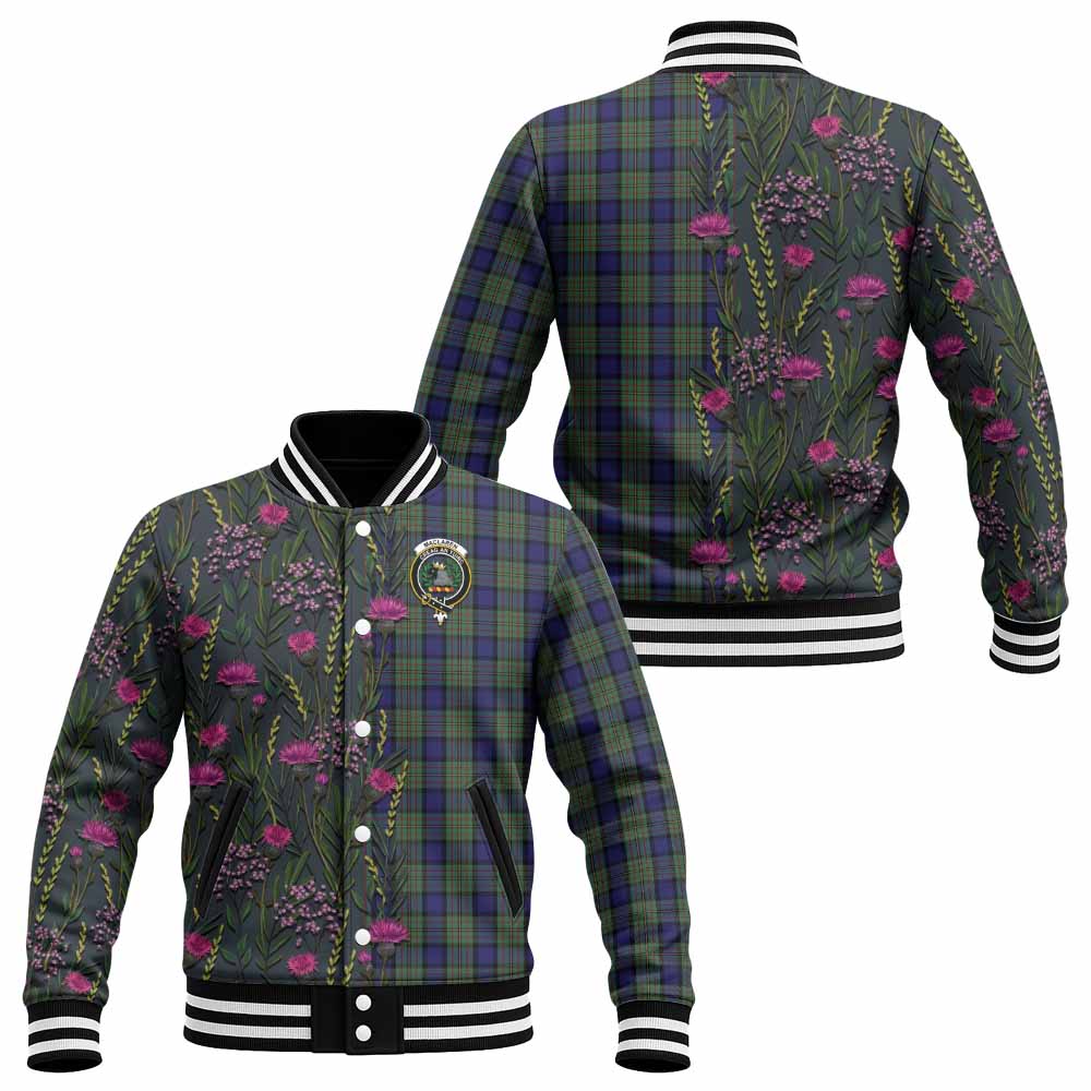 MacLaren (McLaren) Family Crest Tartan Baseball Jacket Scottish Thistle Flower Pattern Half Style - Tartan Vibes Clothing