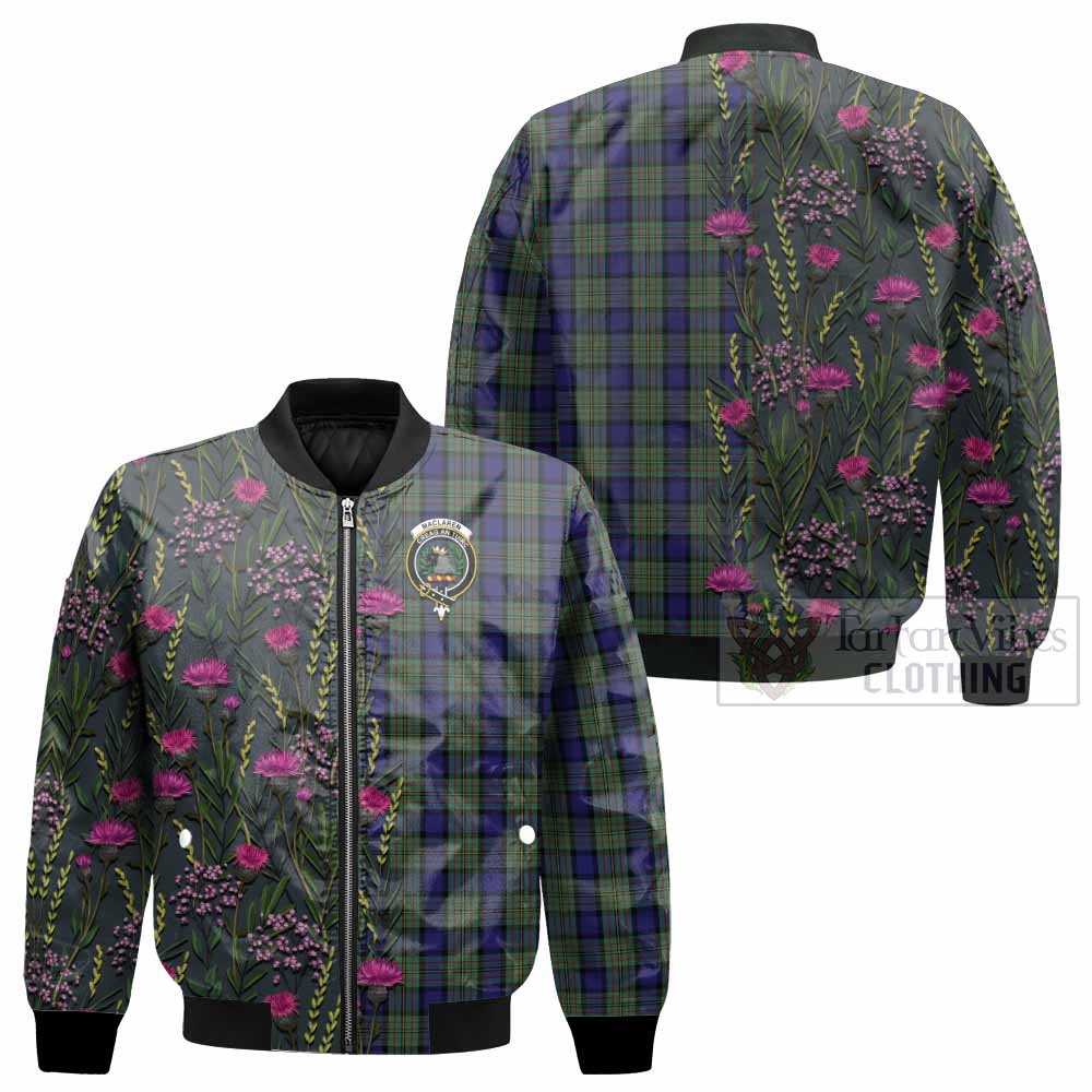 MacLaren (McLaren) Family Crest Tartan Bomber Jacket Scottish Thistle Flower Pattern Half Style - Tartan Vibes Clothing