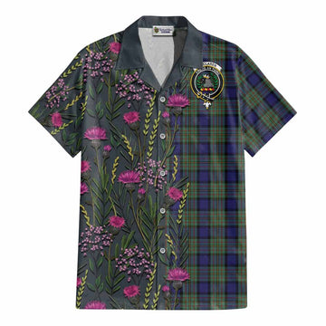 MacLaren (McLaren) Family Crest Tartan Cotton Hawaiian Shirt Scottish Thistle Flower Pattern Half Style - Tartan Vibes Clothing