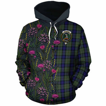MacLaren (McLaren) Family Crest Tartan Cotton Hoodie Scottish Thistle Flower Pattern Half Style
