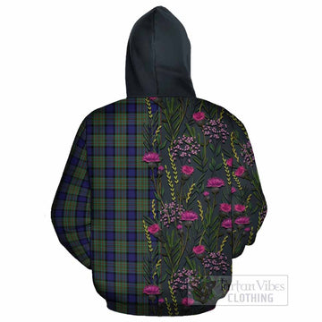 MacLaren (McLaren) Family Crest Tartan Cotton Hoodie Scottish Thistle Flower Pattern Half Style