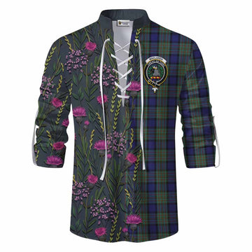 MacLaren (McLaren) Family Crest Tartan Ghillie Shirt Scottish Thistle Flower Pattern Half Style