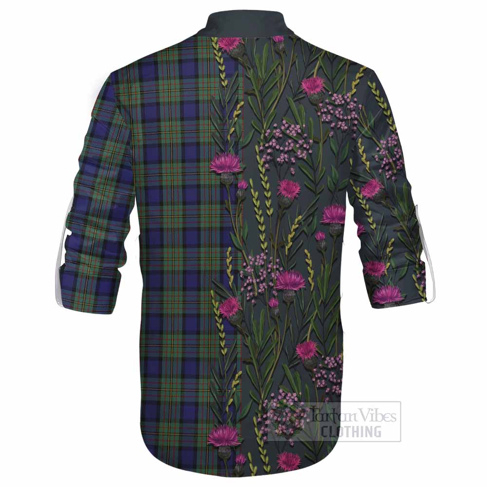 MacLaren (McLaren) Family Crest Tartan Ghillie Shirt Scottish Thistle Flower Pattern Half Style - Tartan Vibes Clothing
