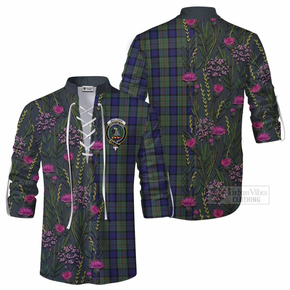 MacLaren (McLaren) Family Crest Tartan Ghillie Shirt Scottish Thistle Flower Pattern Half Style - Tartan Vibes Clothing