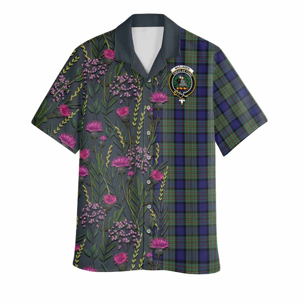 MacLaren (McLaren) Family Crest Tartan Hawaiian Shirt Scottish Thistle Flower Pattern Half Style - Tartan Vibes Clothing