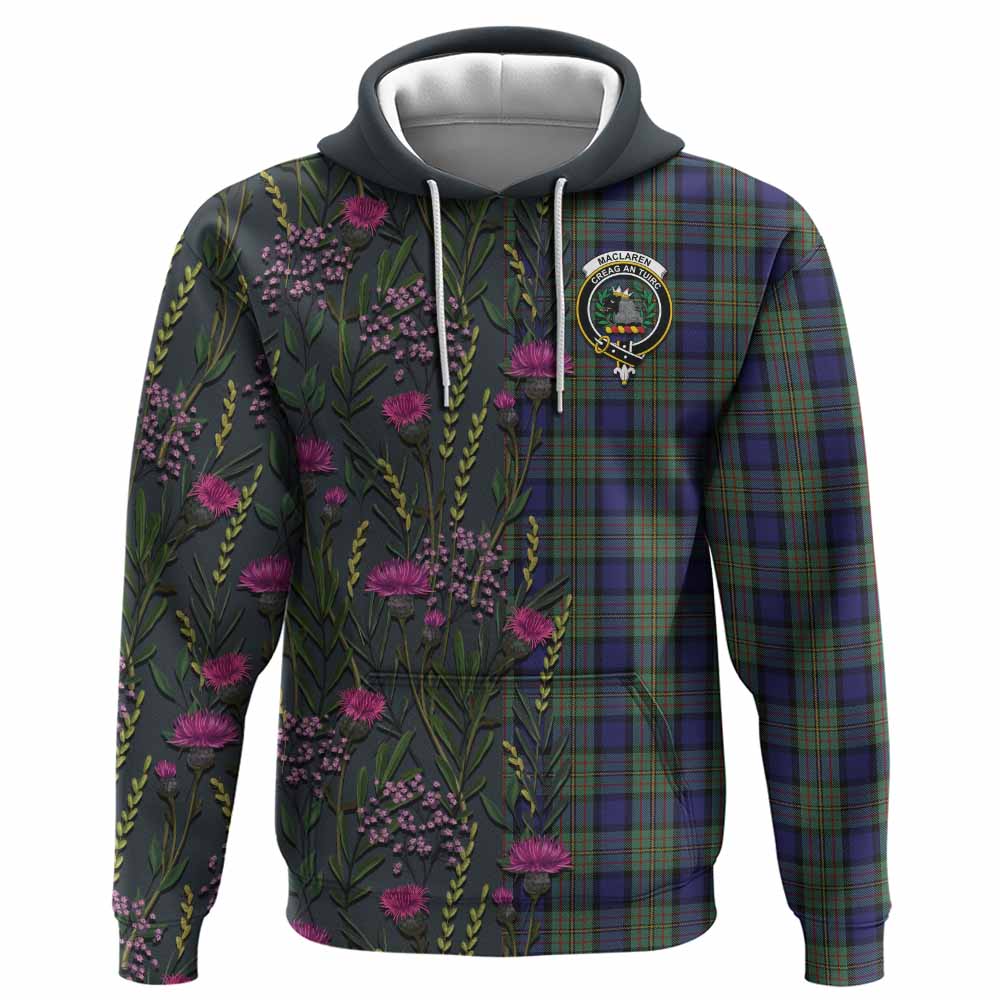 MacLaren (McLaren) Family Crest Tartan Hoodie Scottish Thistle Flower Pattern Half Style - Tartan Vibes Clothing