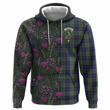 MacLaren (McLaren) Family Crest Tartan Hoodie Scottish Thistle Flower Pattern Half Style