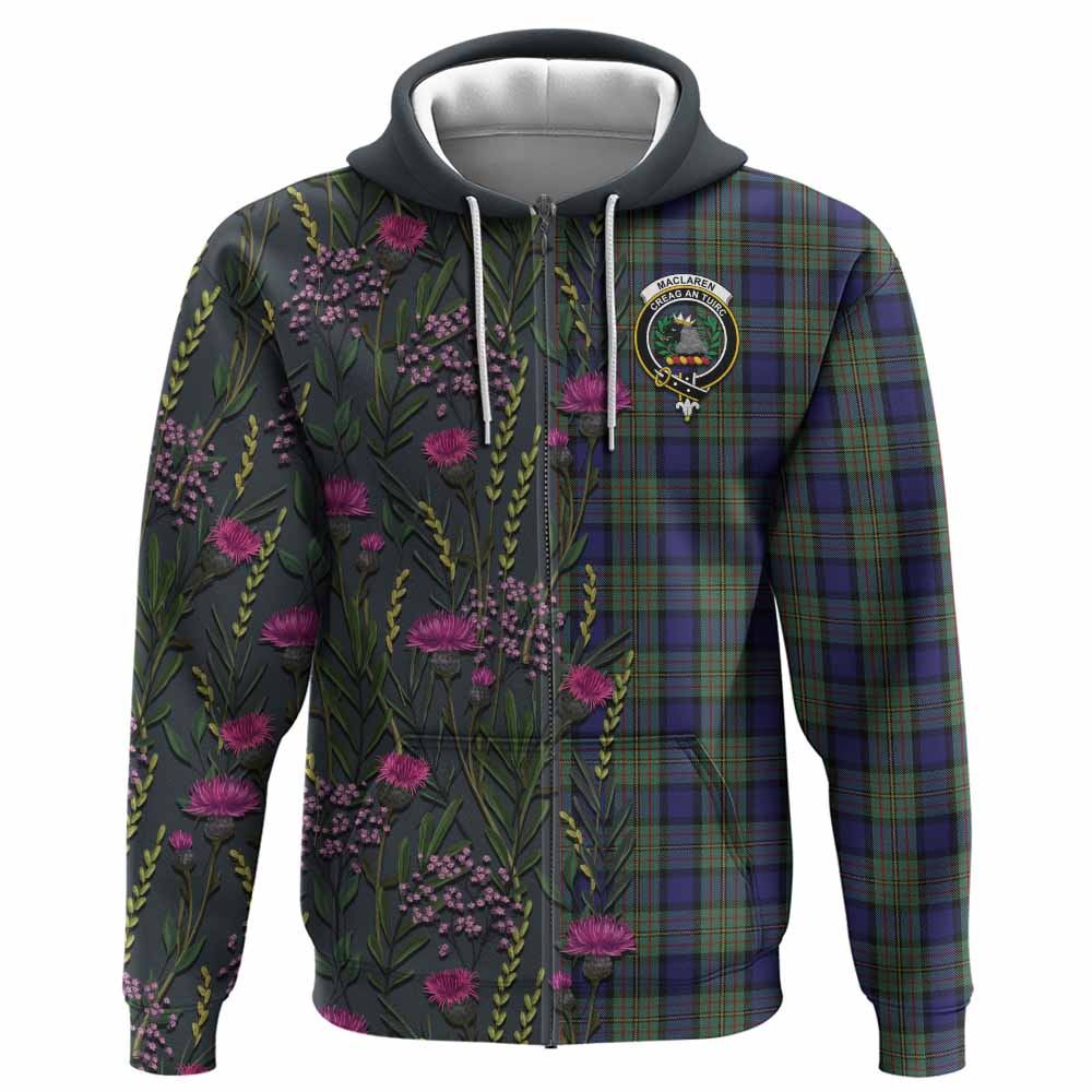 MacLaren (McLaren) Family Crest Tartan Hoodie Scottish Thistle Flower Pattern Half Style - Tartan Vibes Clothing