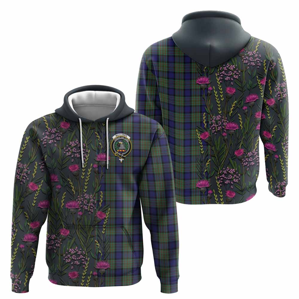 MacLaren (McLaren) Family Crest Tartan Hoodie Scottish Thistle Flower Pattern Half Style - Tartan Vibes Clothing