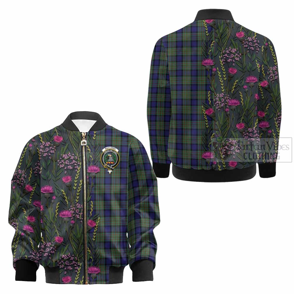 MacLaren (McLaren) Family Crest Tartan Kid Bomber Jacket Scottish Thistle Flower Pattern Half Style - Tartan Vibes Clothing