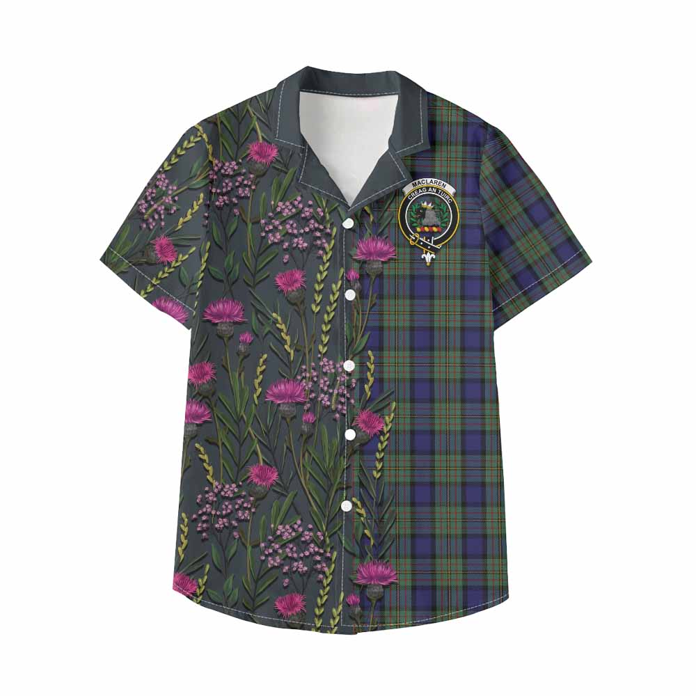 MacLaren (McLaren) Family Crest Tartan Kid Hawaiian Shirt Scottish Thistle Flower Pattern Half Style - Tartan Vibes Clothing