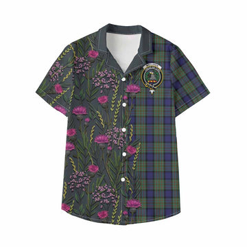 MacLaren (McLaren) Family Crest Tartan Kid Hawaiian Shirt Scottish Thistle Flower Pattern Half Style - Tartan Vibes Clothing