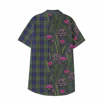 MacLaren (McLaren) Family Crest Tartan Kid Hawaiian Shirt Scottish Thistle Flower Pattern Half Style - Tartan Vibes Clothing