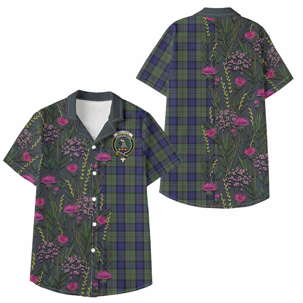 MacLaren (McLaren) Family Crest Tartan Kid Hawaiian Shirt Scottish Thistle Flower Pattern Half Style - Tartan Vibes Clothing