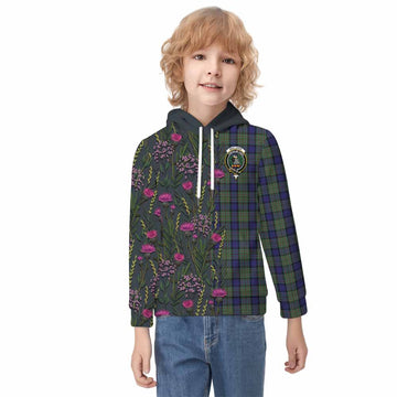 MacLaren (McLaren) Family Crest Tartan Kid Hoodie Scottish Thistle Flower Pattern Half Style