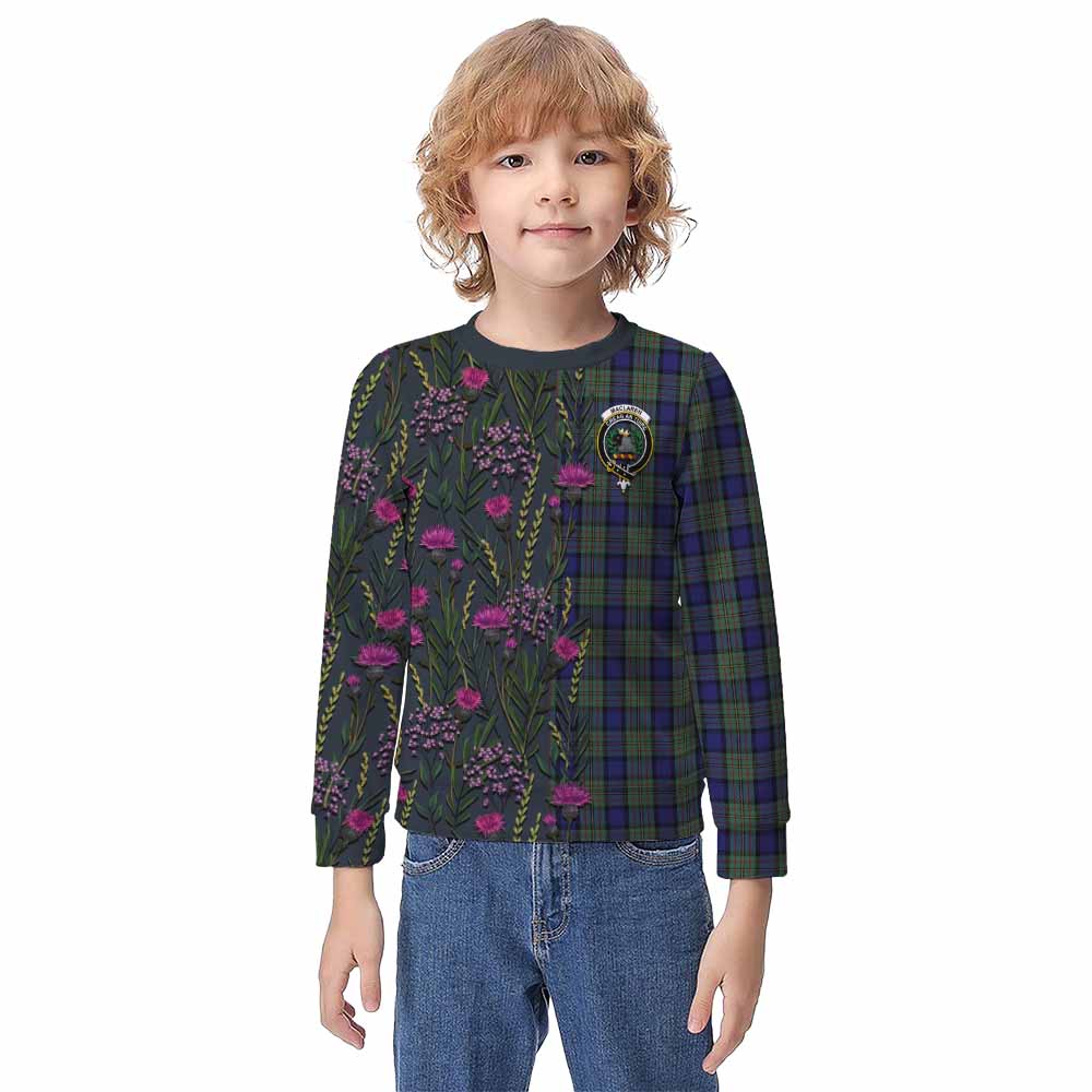 MacLaren (McLaren) Family Crest Tartan Kid Knitted Sweatshirt Scottish Thistle Flower Pattern Half Style - Tartan Vibes Clothing