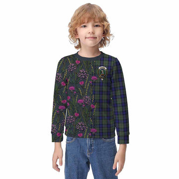 MacLaren (McLaren) Family Crest Tartan Kid Knitted Sweatshirt Scottish Thistle Flower Pattern Half Style