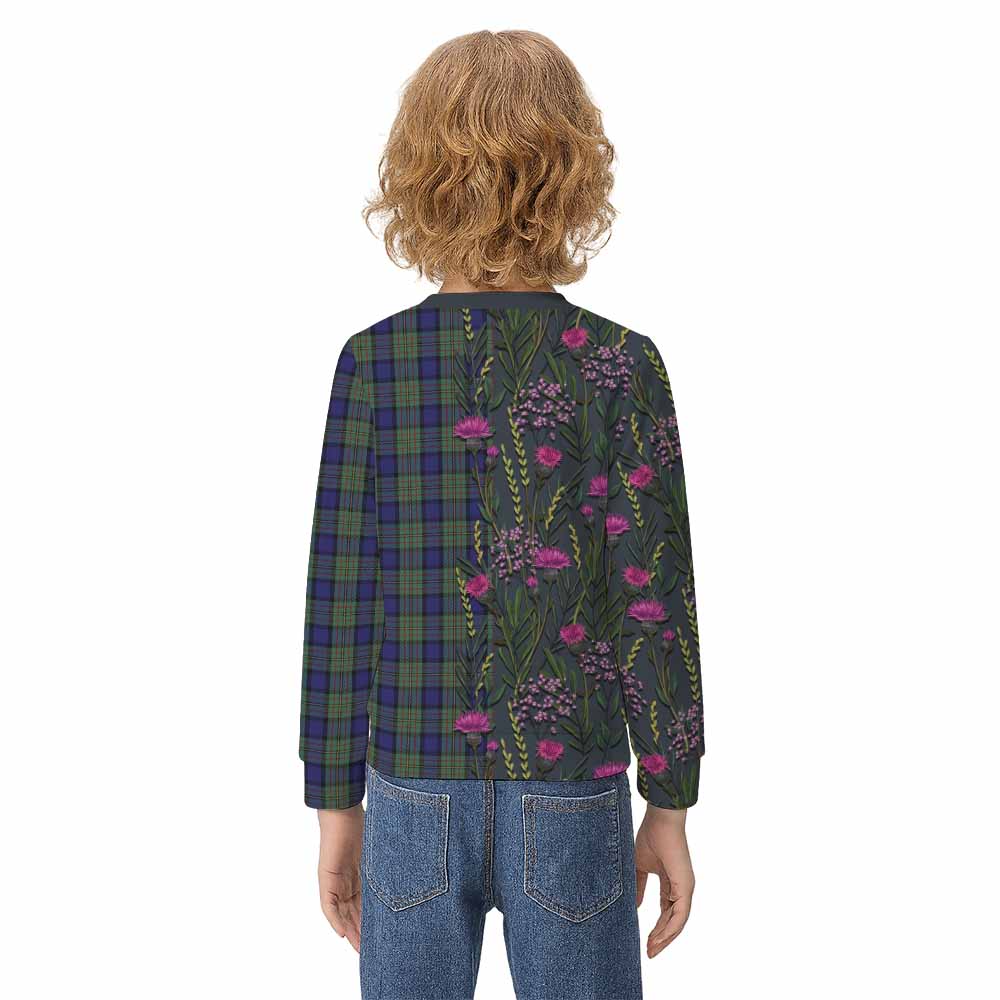 MacLaren (McLaren) Family Crest Tartan Kid Knitted Sweatshirt Scottish Thistle Flower Pattern Half Style - Tartan Vibes Clothing