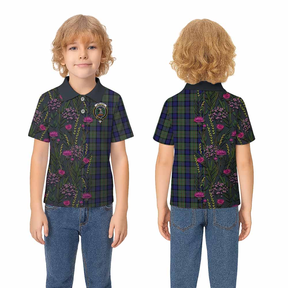 MacLaren (McLaren) Family Crest Tartan Kid Polo Shirt Scottish Thistle Flower Pattern Half Style - Tartan Vibes Clothing