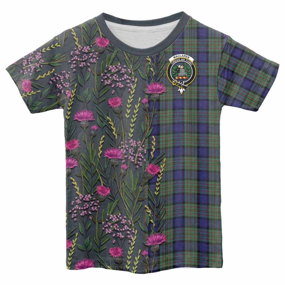 MacLaren (McLaren) Family Crest Tartan Kid T-shirt Scottish Thistle Flower Pattern Half Style - Tartan Vibes Clothing