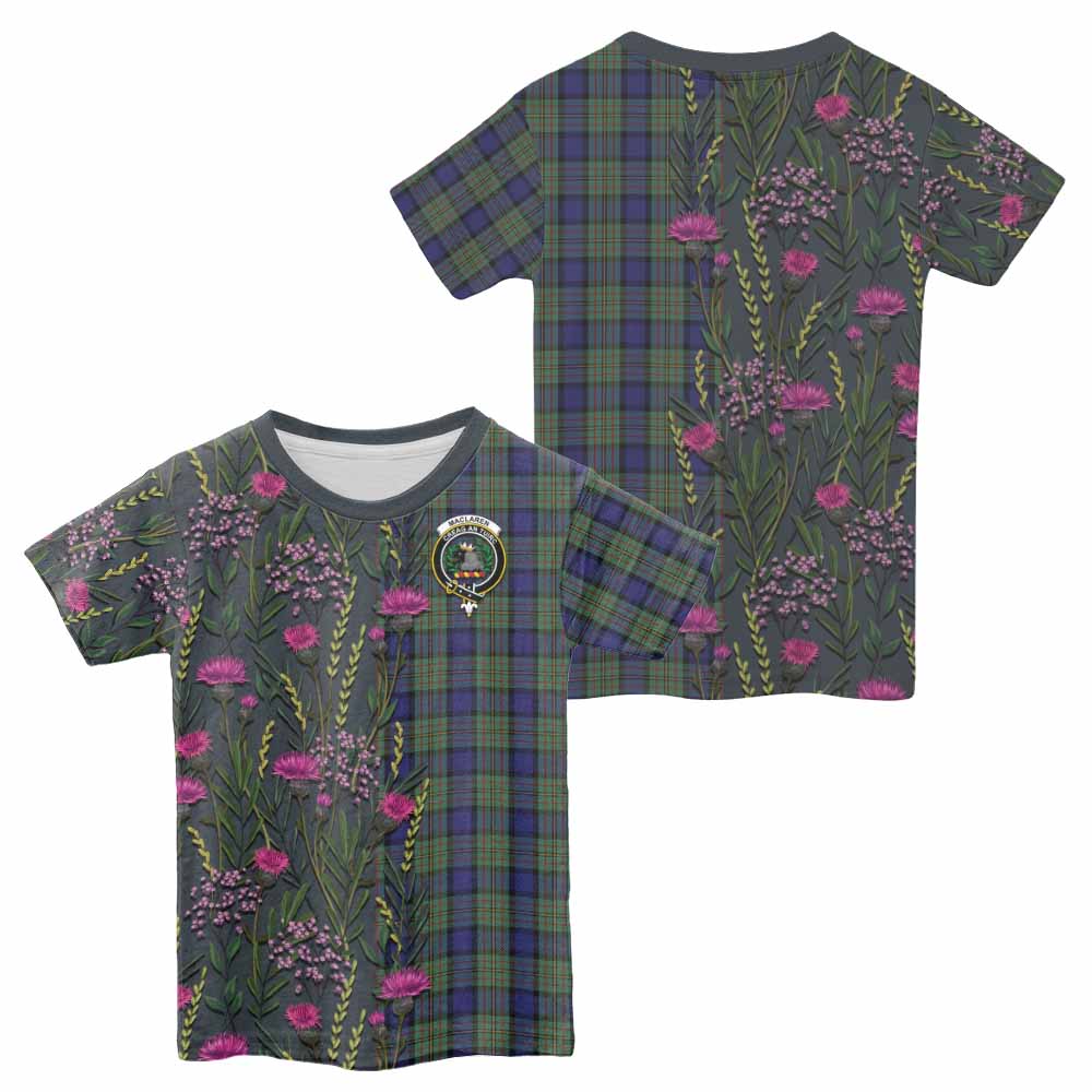 MacLaren (McLaren) Family Crest Tartan Kid T-shirt Scottish Thistle Flower Pattern Half Style - Tartan Vibes Clothing