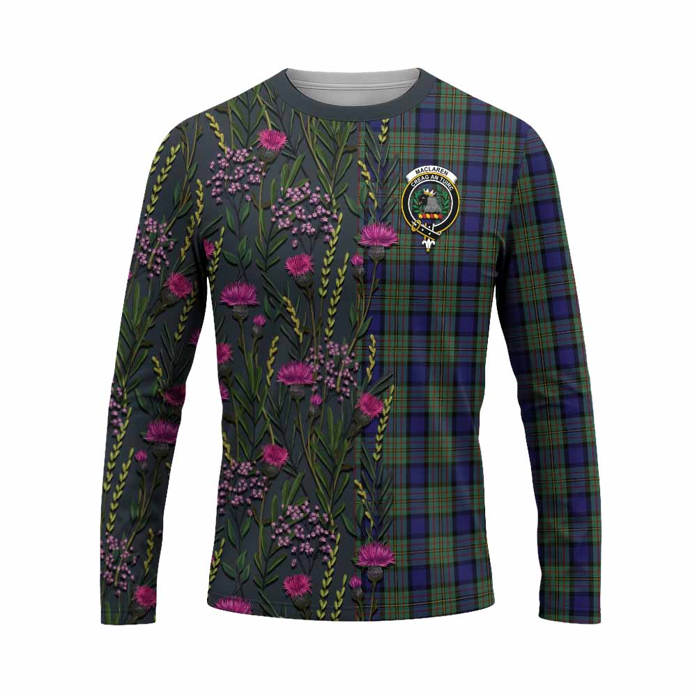 MacLaren (McLaren) Family Crest Tartan Long Sleeve T-Shirt Scottish Thistle Flower Pattern Half Style - Tartan Vibes Clothing
