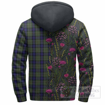 MacLaren (McLaren) Family Crest Tartan Sherpa Hoodie Scottish Thistle Flower Pattern Half Style