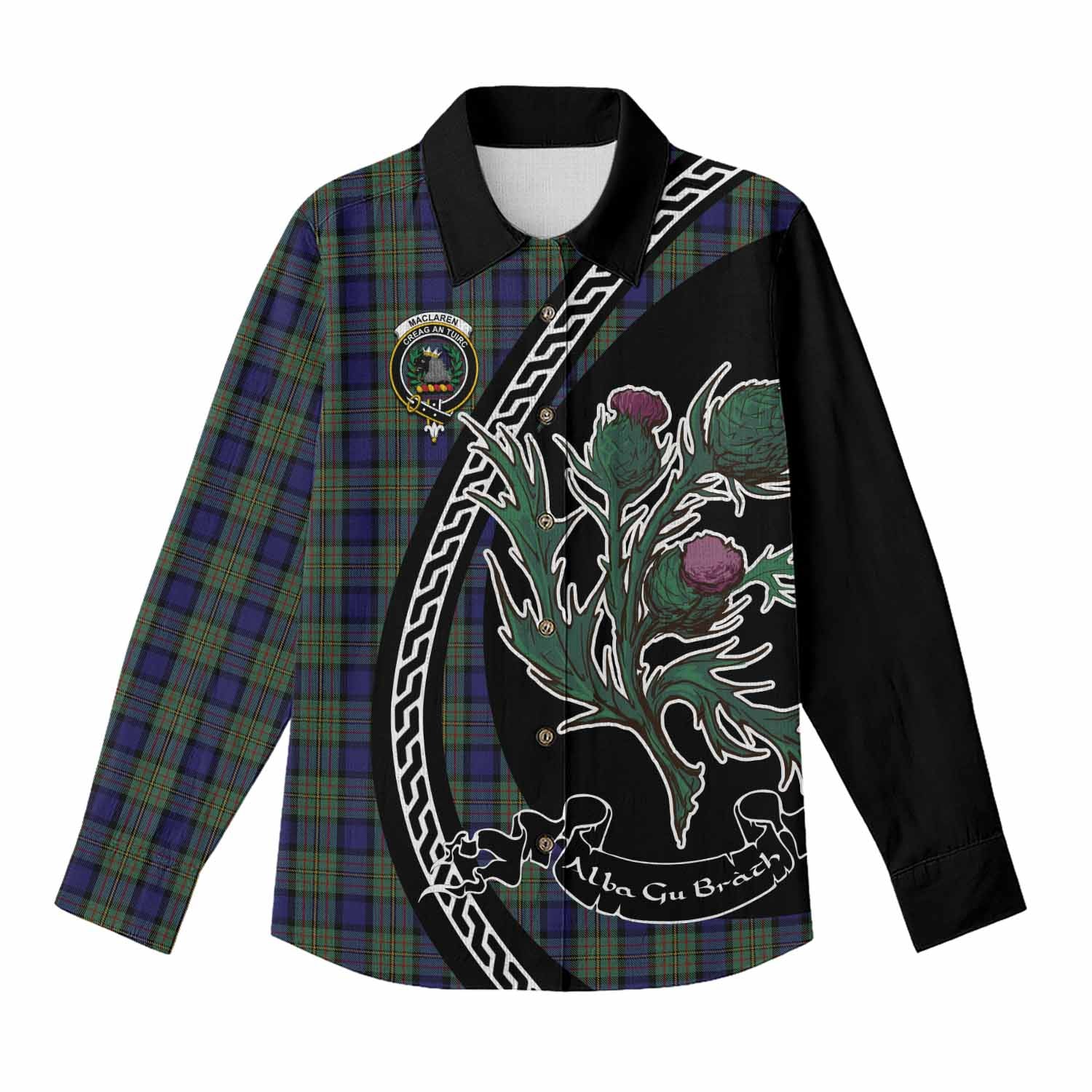 MacLaren (McLaren) Family Crest Tartan Women Casual Shirt Alba Thistle Inspired - Tartan Vibes Clothing