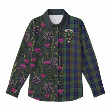 MacLaren (McLaren) Family Crest Tartan Women Casual Shirt Scottish Thistle Flower Pattern Half Style - Tartan Vibes Clothing